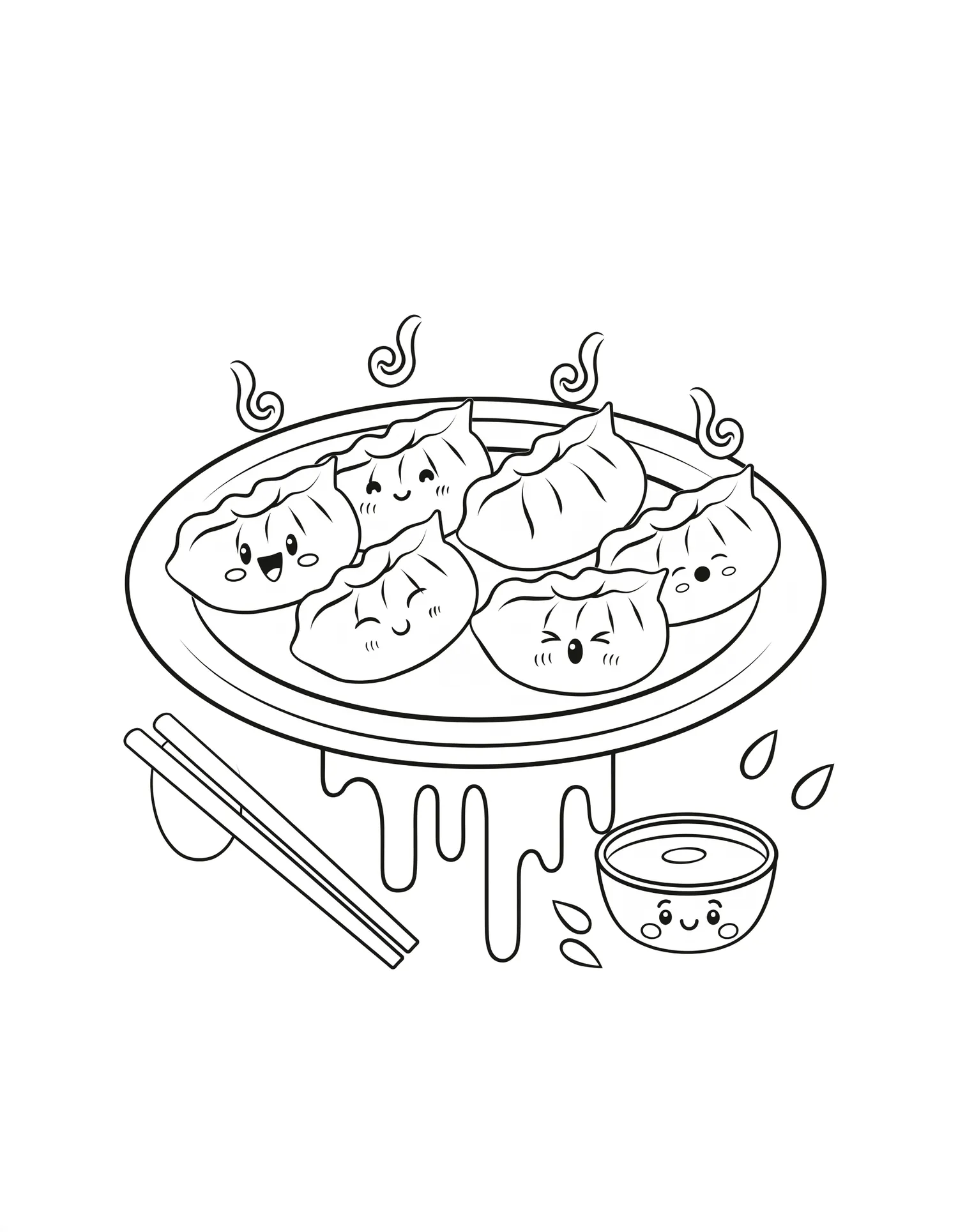 Gyoza Kawaii Poêlée - Coloriage kawaii à imprimer gratuitement